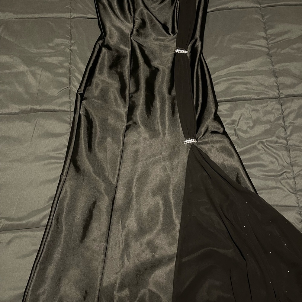 Sophisticated Black Satin Prom Dress